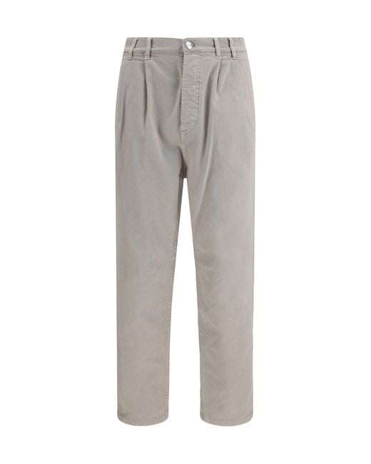 Brunello Cucinelli Gray Stretch Canvas Pants for men
