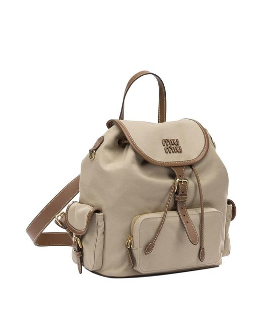 Miu Miu Natural Hemp And Leather Backpack