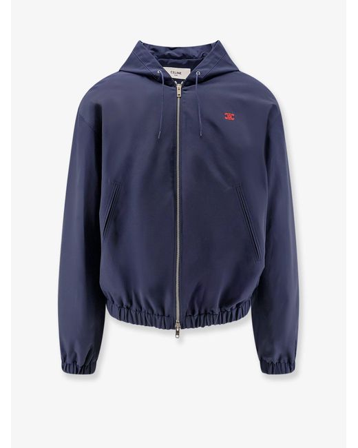 Céline Blue Cotton Blend Hooded Jacket for men