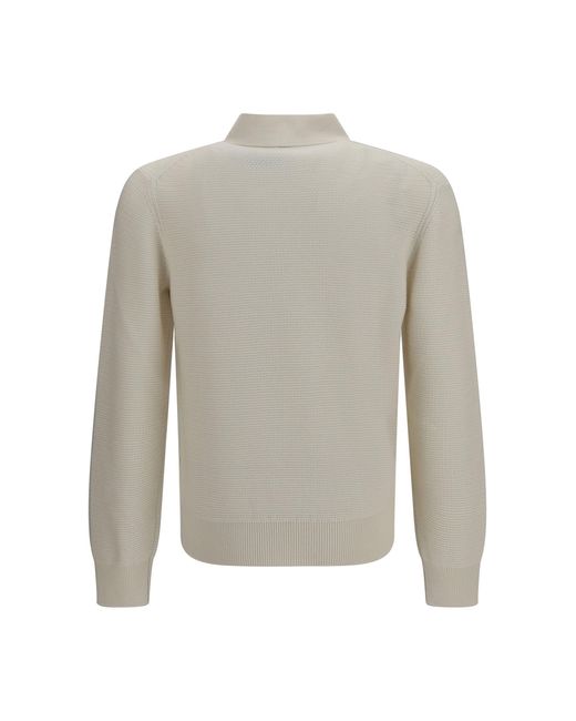 Zegna White Long-Sleeve Cashmere Polo Shirt for men