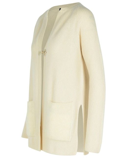Fay Natural Cream Wool Blend Cardigan