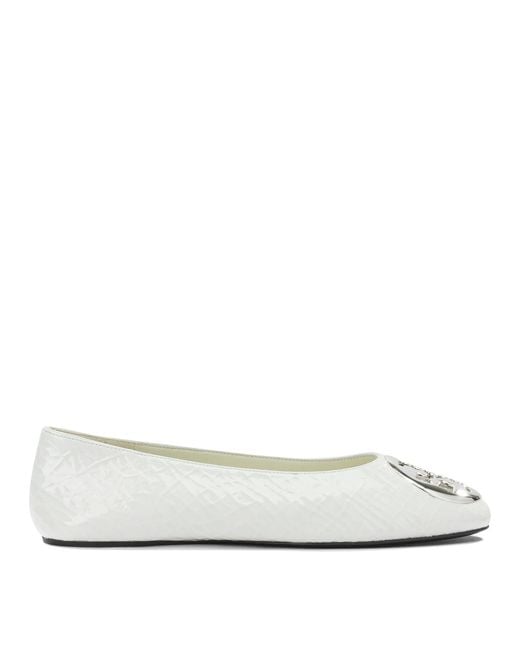 Tory Burch White Goat Bovine Leather Ballerinas