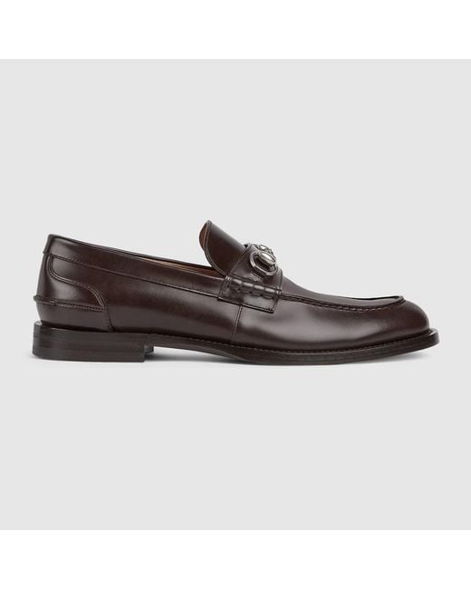 Gucci Brown Leather Loafers With Horsebit for men