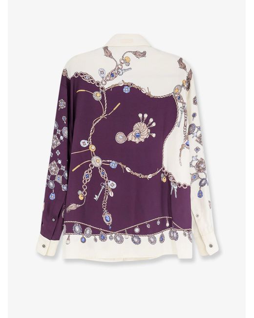 Versace Purple Printed Silk Twill Shirt