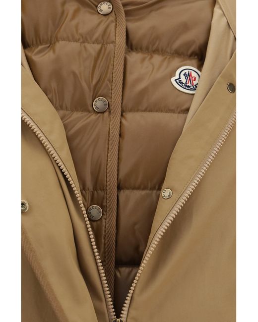 Moncler Natural Hooded Jacket With Logo Patch