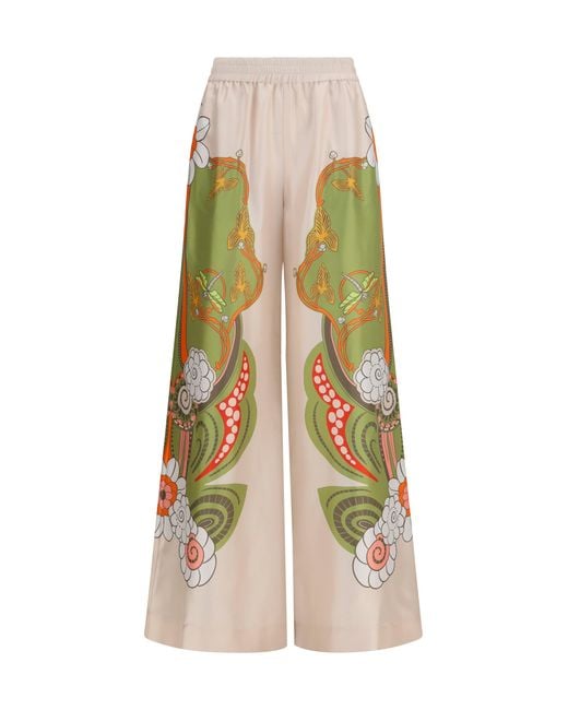 LaDoubleJ White Printed Silk Palazzo Pants Ambrosia