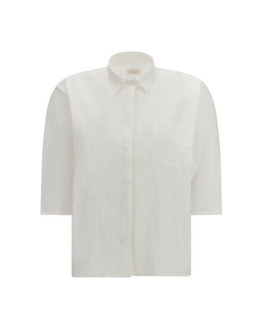 Cruna White 3/4 Sleeve Crop Shirt Bianco