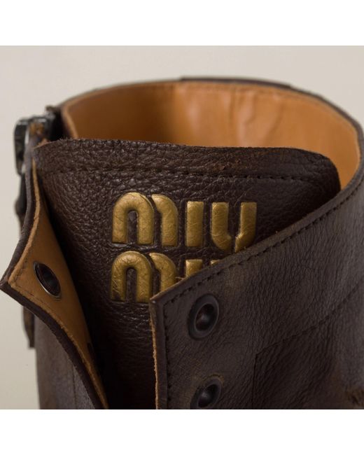 Miu Miu Brown Leather Lace Up Ankle Boots