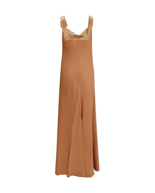 Forte_forte Brown Satin Maxi Dress With Lace Trims