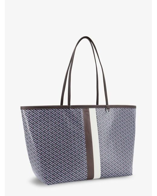 Tory Burch Blue Tote Shoulder Bag Racer Coated Canvas