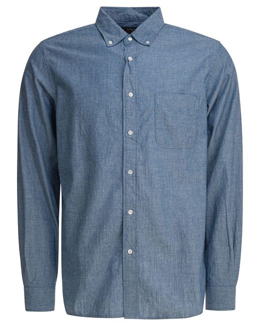 Beams Plus Blue Shirt With Button-Down Collar Shirts Light for men