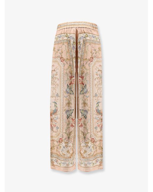 Zimmermann Natural Roselight Silk Trousers With Tapestry Floral Print