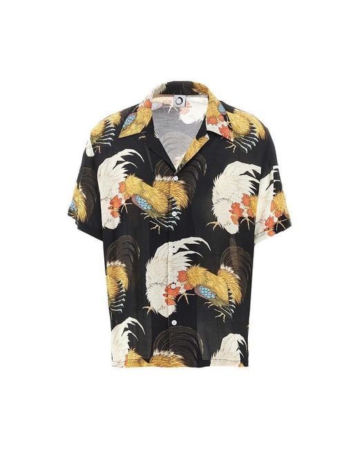 Men's Black 'Roosters' Silk Shirt