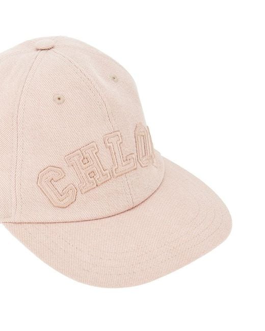 Chloé Pink Logo Embroidery Denim Baseball Cap