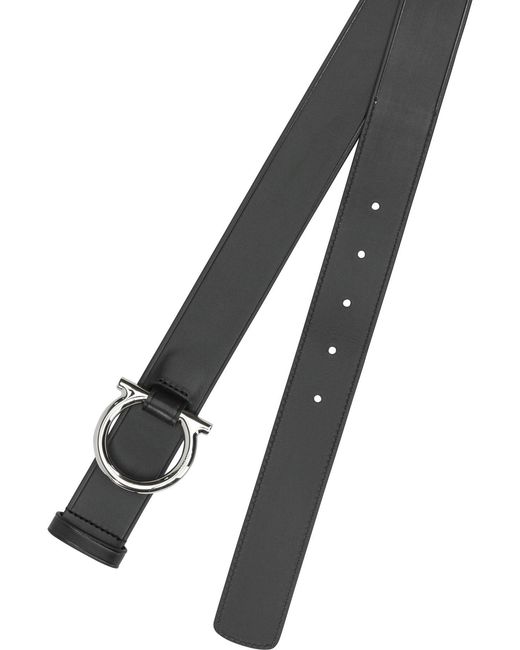 Ferragamo Black "Gancini" Leather Belt for men