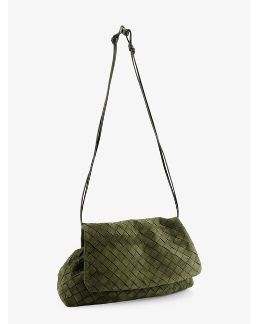 Bottega Veneta Green Suede Giorno Shoulder Bag With Intrecciato Pattern
