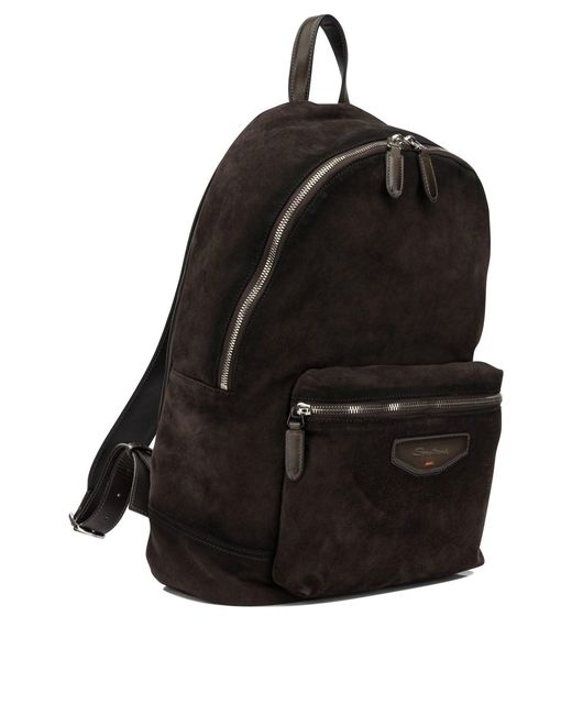 Santoni Black Casual Suede Backpack