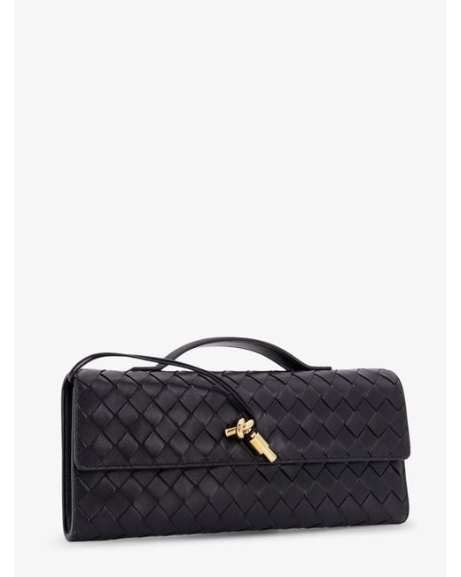 Bottega Veneta White Andiamo Leather Clutch With Intrecciato Pattern