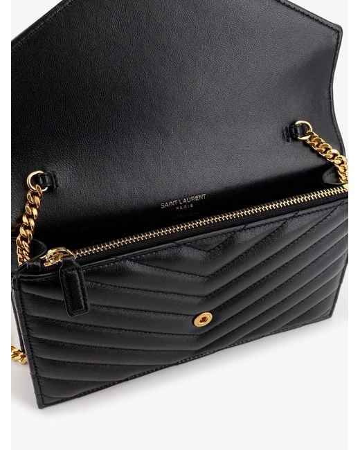 Saint Laurent Black Leather Crossbody Bag With Metal Cassandre Logo