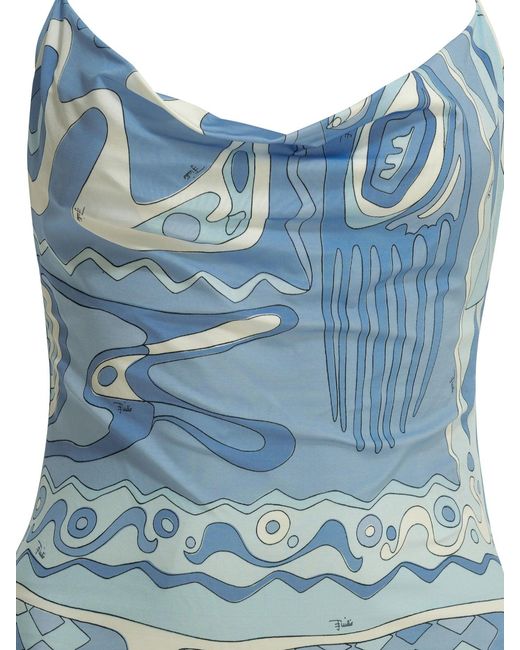 Emilio Pucci Blue "Angoli" Short Dress With Open Back