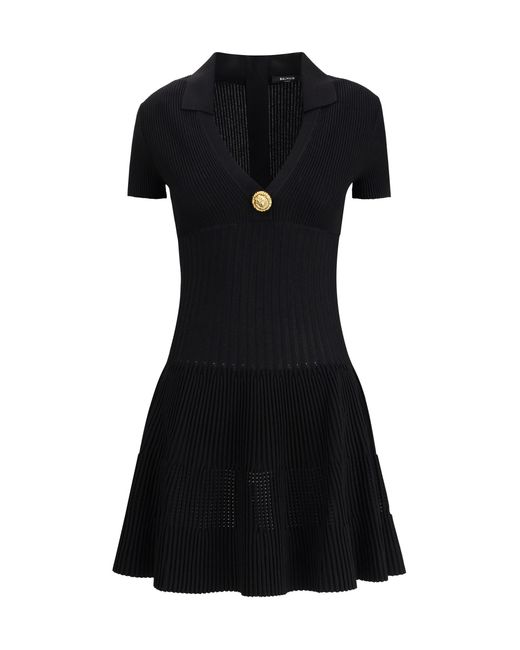 Balmain Black Flared Knit Mini Dress