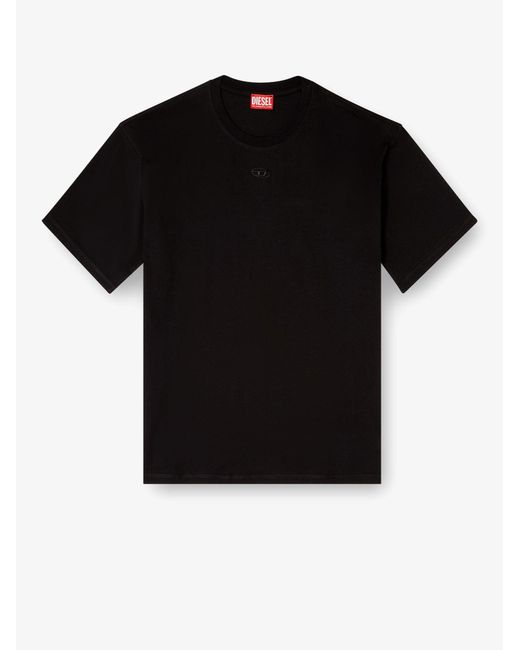 DIESEL Black Cotton T-Shirt With Embroidered Logo On The Front for men
