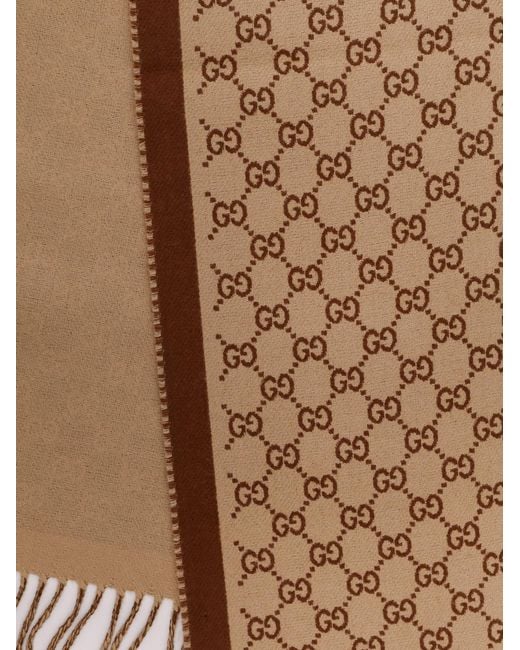 Gucci Natural Wool Scarf With Gg Motif