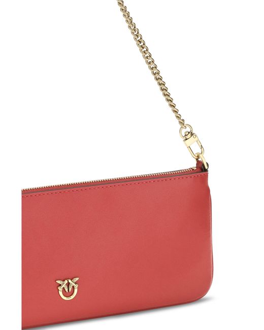 Pinko Red Horizontal Flat Leather Shoulder Bag Rosso Rio