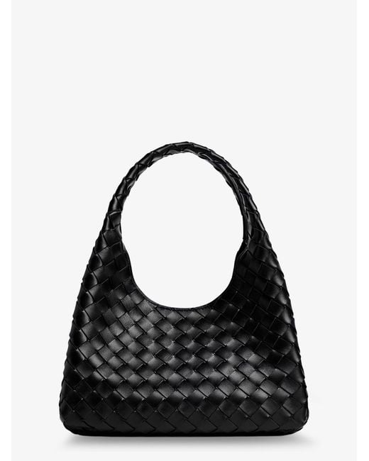 Bottega Veneta Black Campana Leather Shoulder Bag With Intrecciato Motif