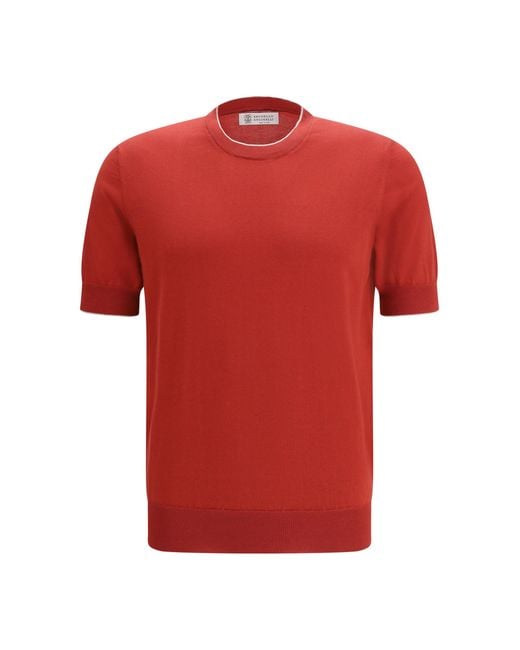 Brunello Cucinelli Red Cotton T-Shirt for men