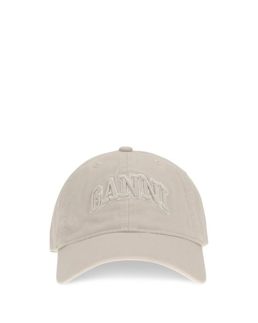 Ganni White Canvas Cap With Logo