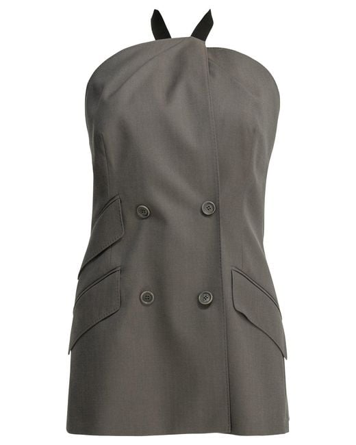 Max Mara Gray Sleeveless Virgin Wool Jacket