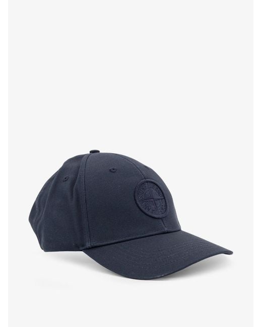 Stone Island Blue Cotton Hat With Logo On The Front for men