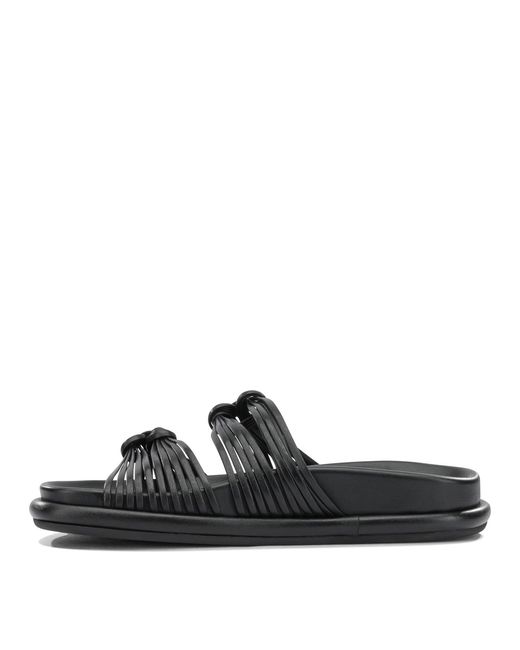 Santoni Black Lamb Leather Rubber Sandals