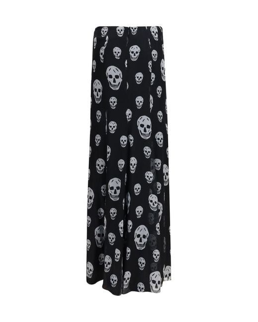 McQueen Black Skirt Draped Long Skull