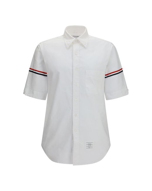 Thom Browne White Short-Sleeve Shirt With Contrast Stripes for men