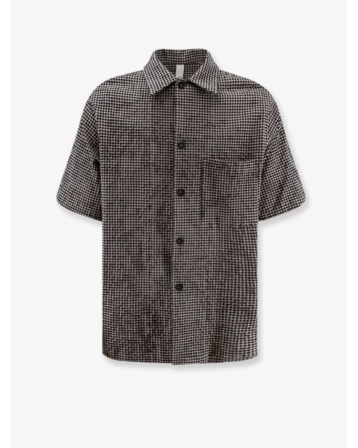 Hevò Gray Cotton Blend Shirt With Checked Pattern for men