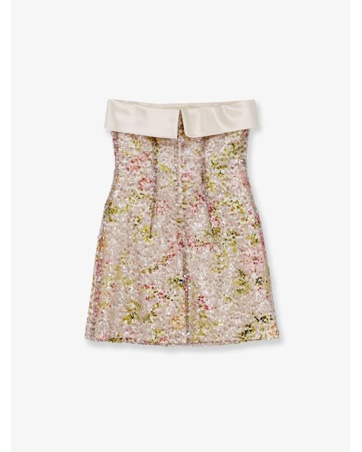 Alberta Ferretti Natural Mini Dress With Sequins