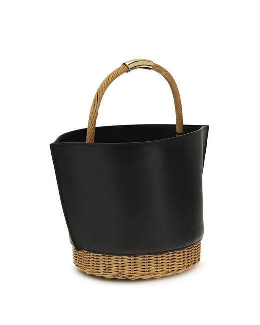 Sacai Black Leather And Rattan Handbag