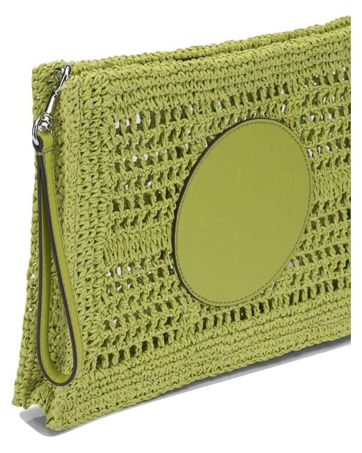 Tory Burch Green Paper Straw Clutch Bag