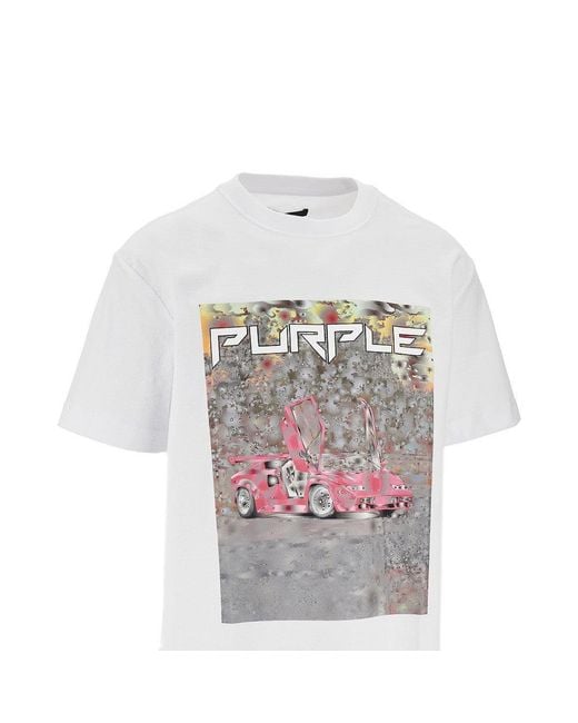 Purple Brand White 'Ditched' Print T-Shirt for men