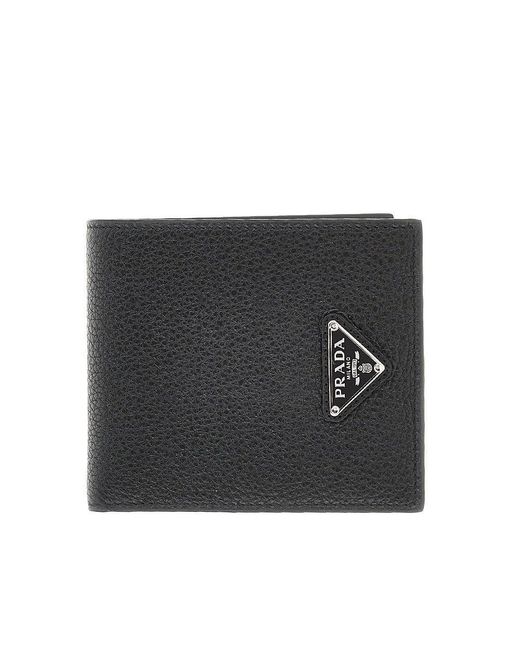 Prada Black Grained Leather Bi-Fold Wallet for men