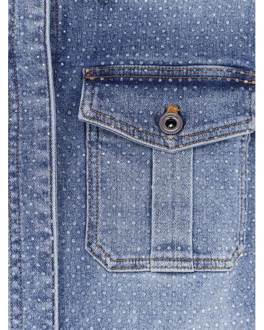 Self-Portrait Blue Self Portrait Denim Jumpsuit With Rhinestones