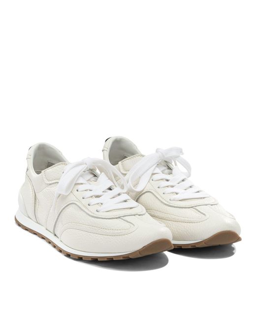 Brunello Cucinelli White Leather Sneakers With Monili On The Back