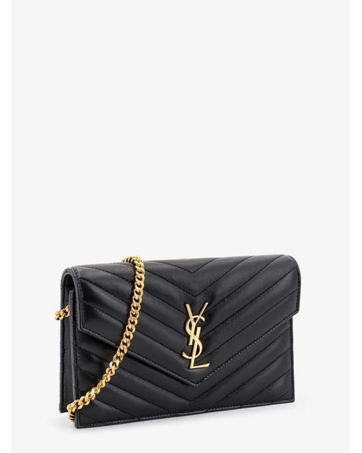 Saint Laurent Black Leather Crossbody Bag With Metal Cassandre Logo