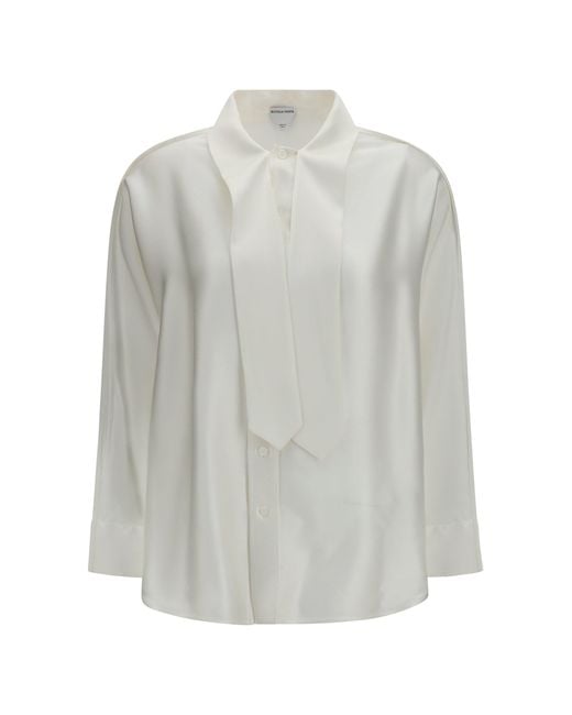 Bottega Veneta White Oversized Fluid Silk Satin Shirt