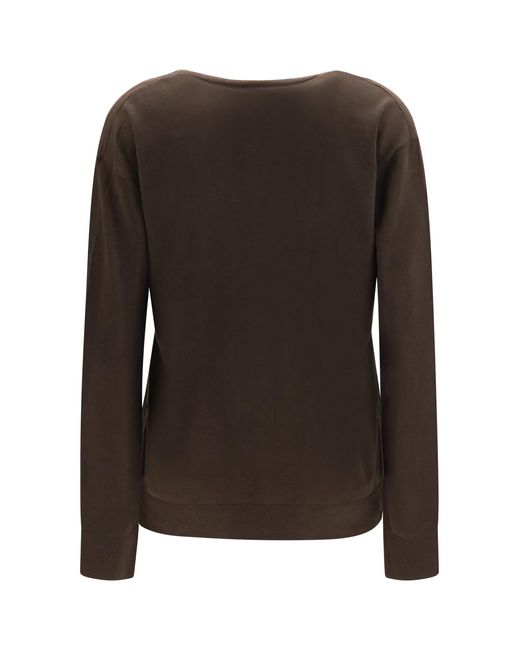Totême  Brown V-Neck Cashmere-Blend Sweater