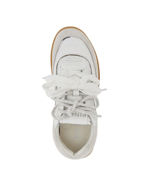 Pinko White Suede Leather And Nylon Sneakers