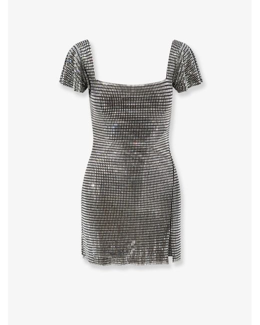 Self-Portrait Gray Short Tulle Dress With Rhinestones