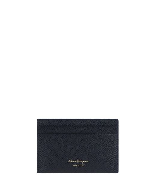 Ferragamo Blue Gancini Card Holder Calf Leather Bos Taurus Wallet